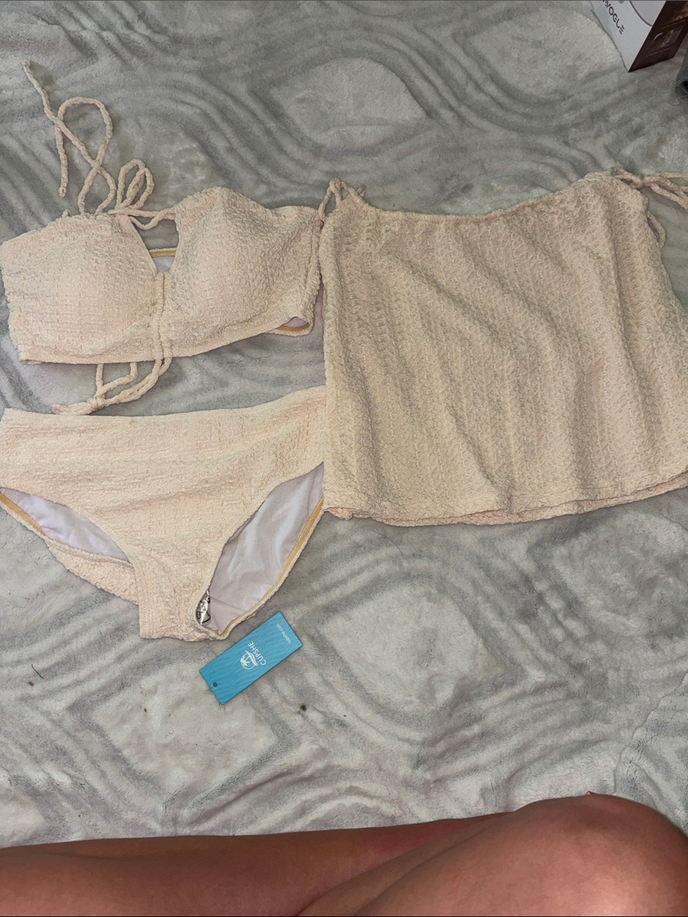 Cupshe Cream Textured Three-Piece Bikini Set